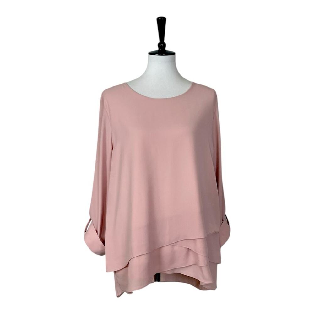 Roz & Ali Dressbarn Top Scoop Neck Layered Chiffon Blush Pink Women’s Size Large